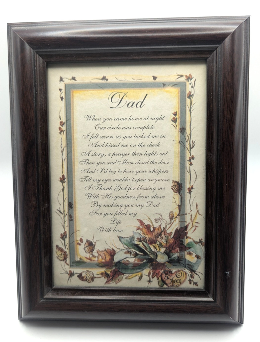 Vintage Dad Poem Framed Wall Art Wood Frame Floral Verse Gift 10x12
